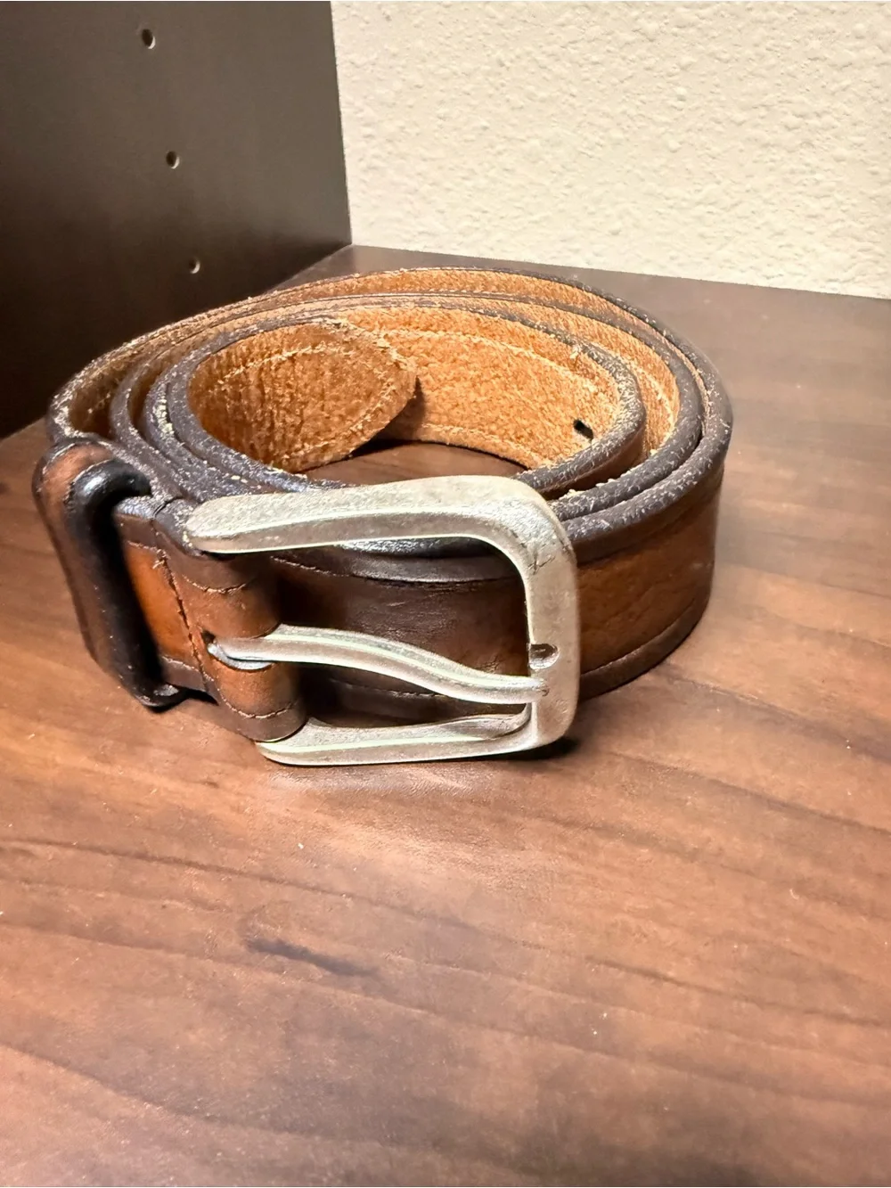 Vintage Allen Edmonds Brown Leather Belt with Nickel Buckle Men’s